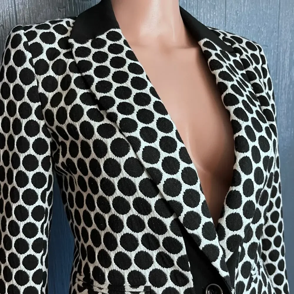 Anthropologie Leifnotes Black White Polka Dot Blazer Size 4 Parisian Chic Jacket - Picture 3 of 7